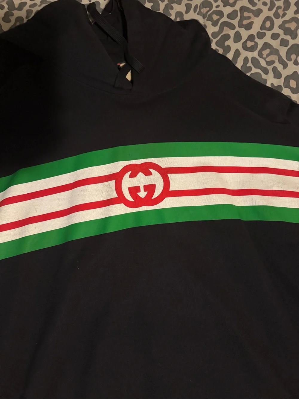 Gucci Black Hoodie with Red, White & Green Stripes